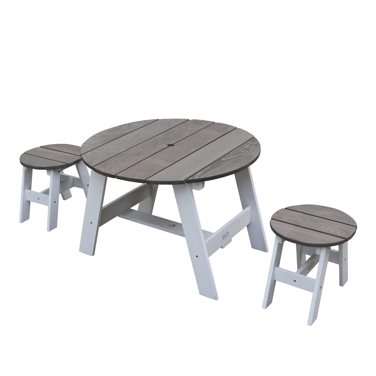 Kinder-Picknickset 3-teilig rund, Hemlockholz grau/weiß