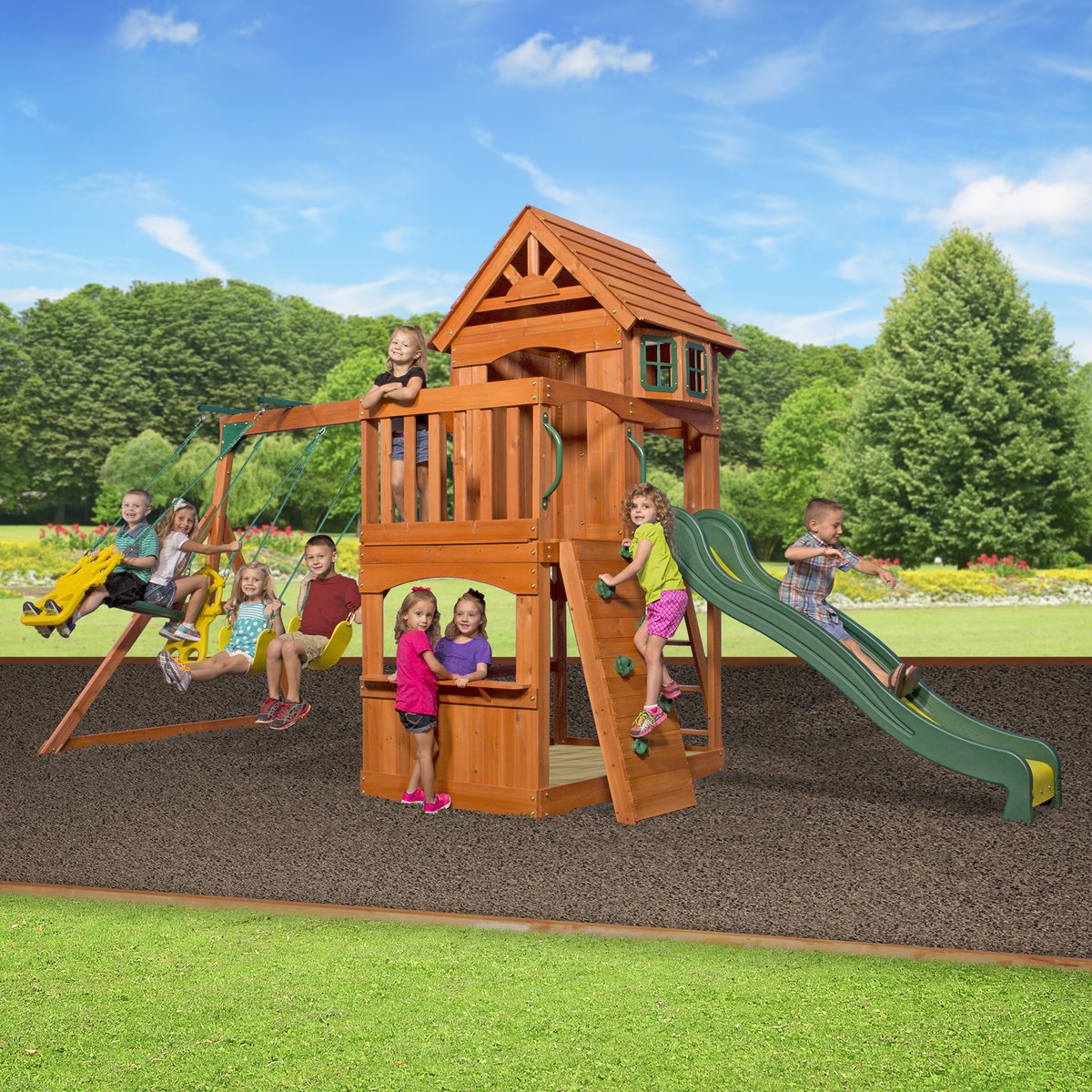 Kinderspielturm Atlantic mit Schaukel und Rutsche von Backyard Discovery