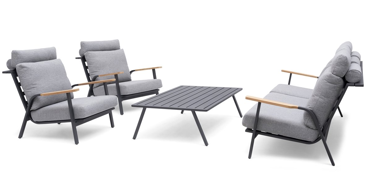 Kungshult 2er-Set Lounge-Sessel Alu charcoal inkl. Polster