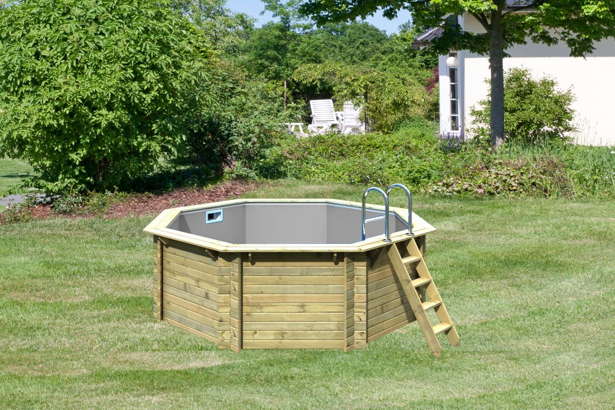 Karibu Pool Modell 1A Classic 400x400 cm, Holz kdi mit grauer Poolfolie 