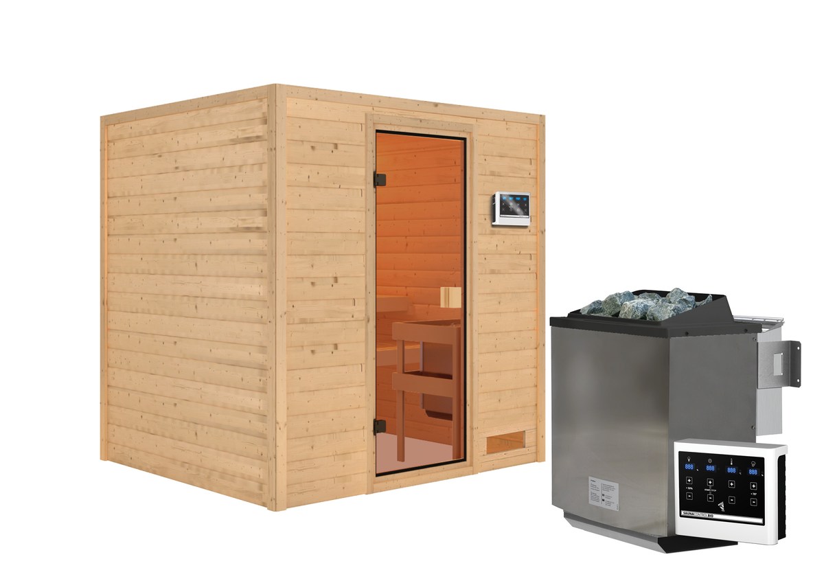 Aktionssauna Bergen 2 - 196x170 cm, 38 mm Massivholz|Set-Ofen 3