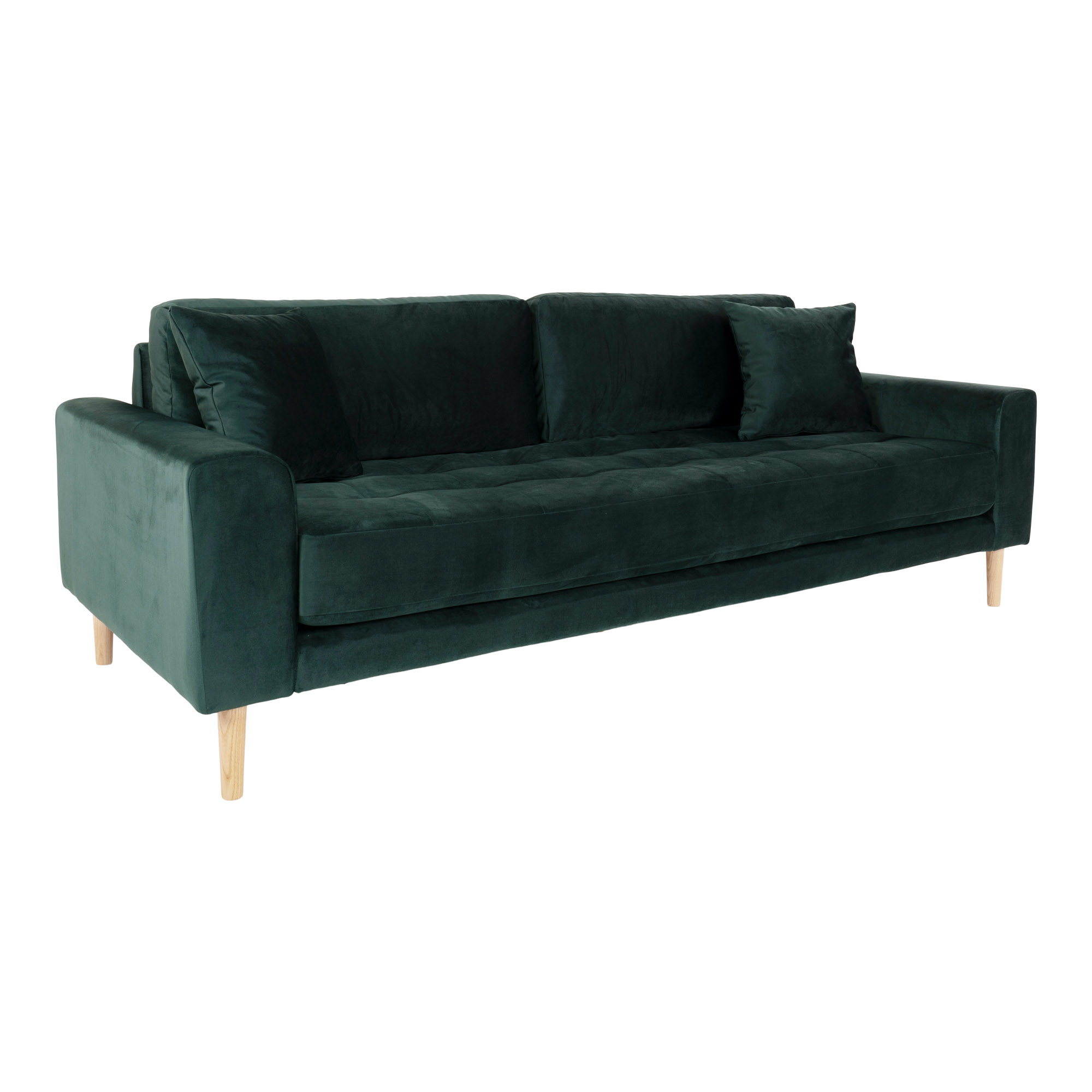 3 Sitzer Samt-Sofa - Lido, dunkelgrün mit 2 Kissen
