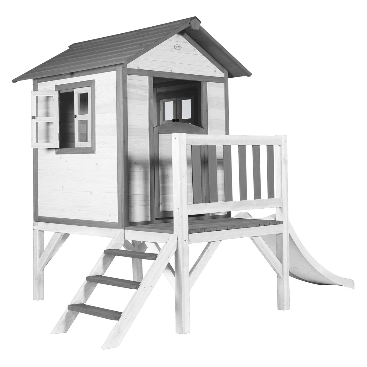 AXI Kinderspielhaus Lodge XL grau/weiß mit Rutsche weiß