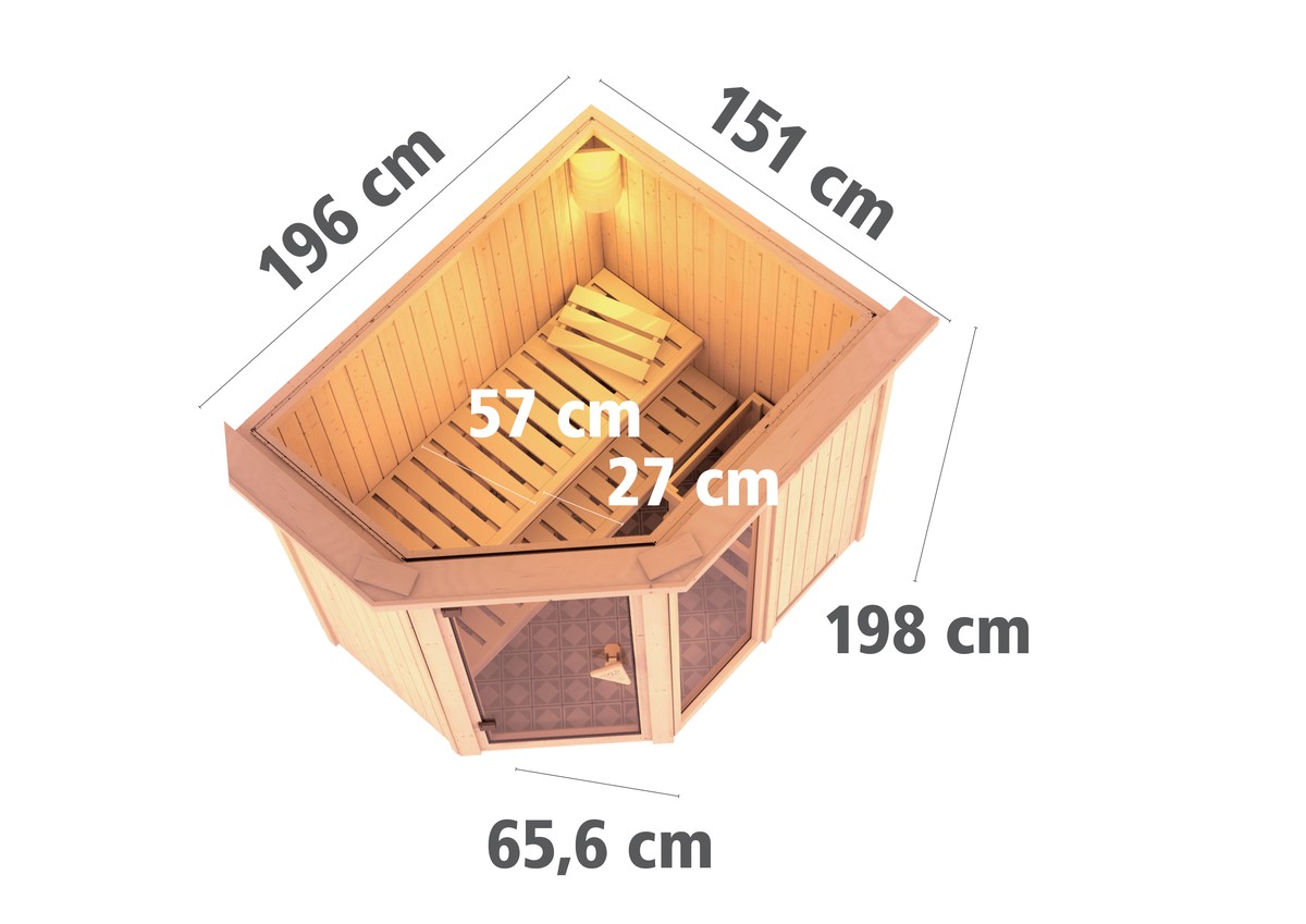 Aktionssauna Varberg "Premium" 1 - 196x151 cm, 68 mm Systemsauna | Set-Ofen 2