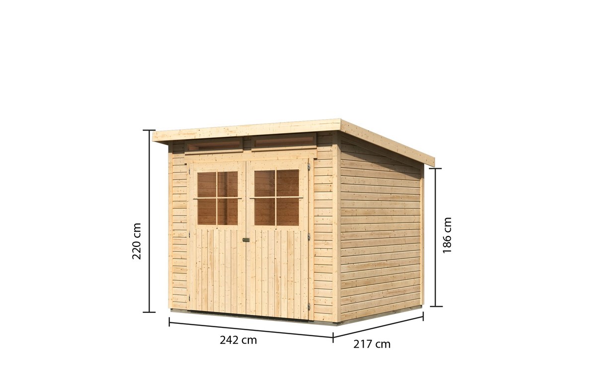 Gartenhaus Glücksburg 4 - 242x217 cm, 19 mm Holz naturbelassen, Karibu