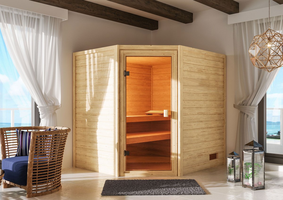 Karibu Sauna Elea - 195 x 169 cm, 38 mm WOODfeeling, ohne Kranz|ohne Ofen