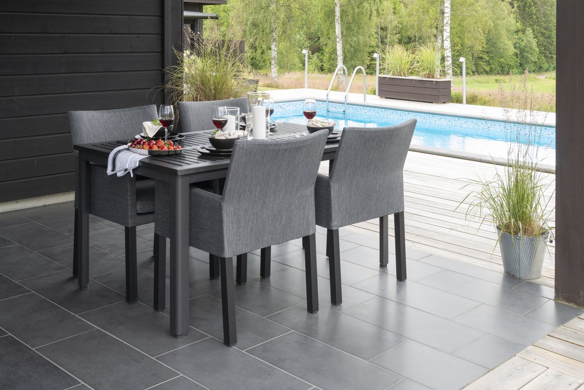 Adelshamn 2er-Set Dining Chairs Alu schwarz mit grauer Polsterung