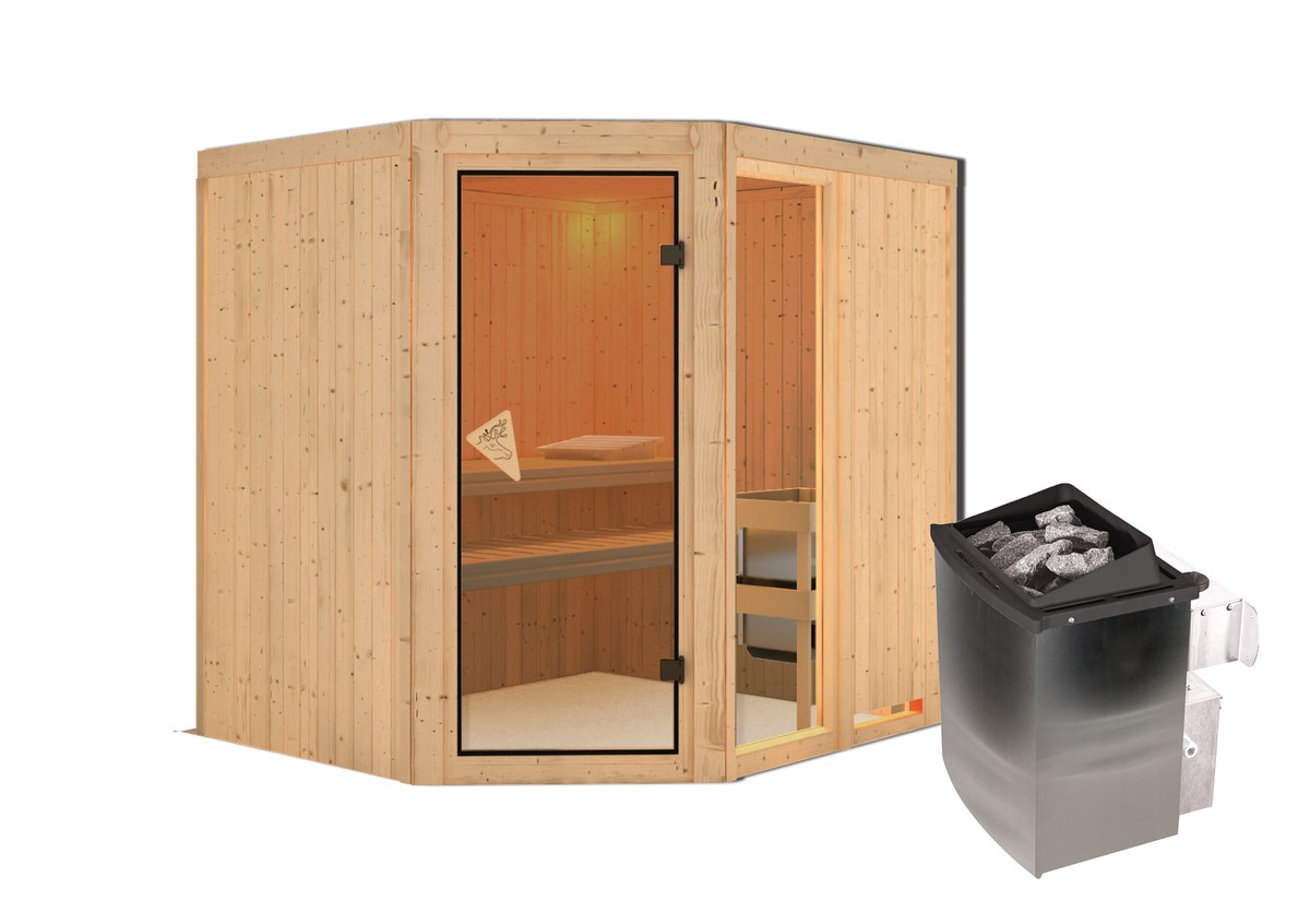 Aktionssauna Varberg "Premium" 2 - 196x170 cm, 68 mm Systemsauna | Set-Ofen 1