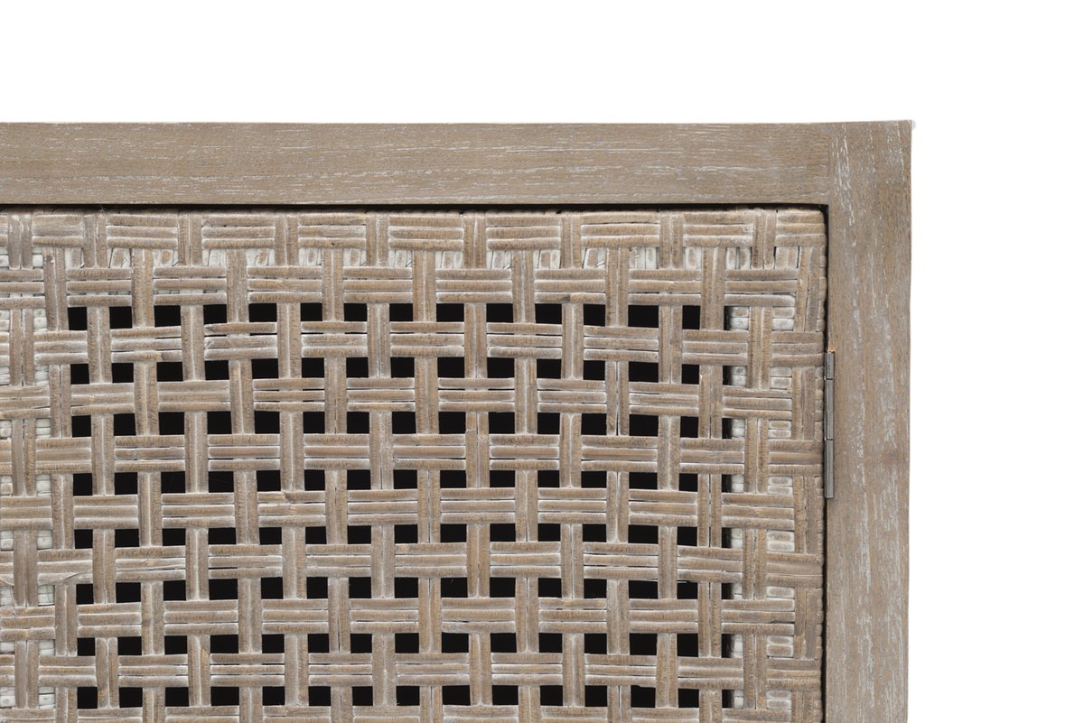Leicester Holz-Schrank mit Rattan-Türen 90x35x165 cm antikgrau