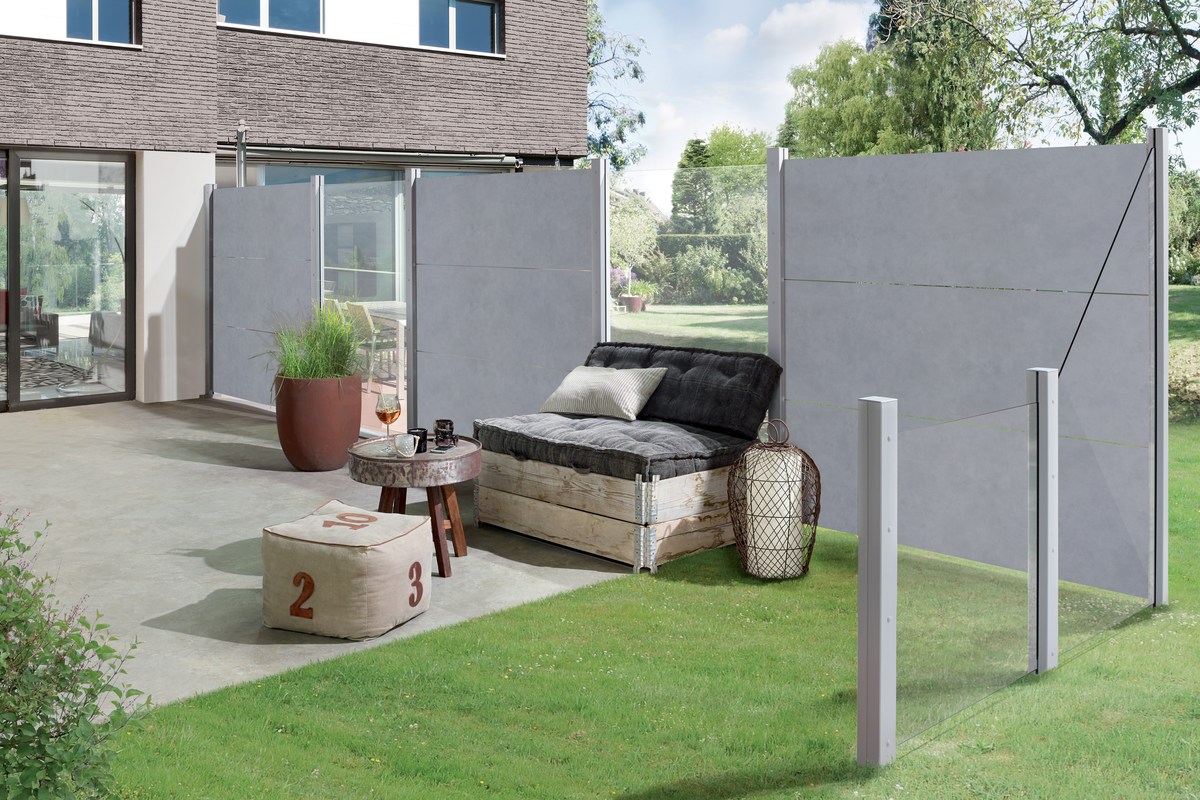 SYSTEM KERAMIK XL Sichtschutz Zement 180x180 cm, Zaunfeld-Set Zementoptik