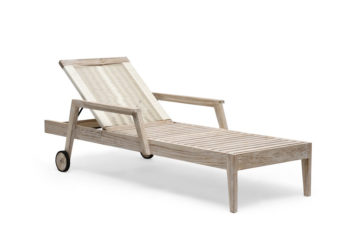 Wellington Sonnenliege Teak whitewashed mit Polsterauflage