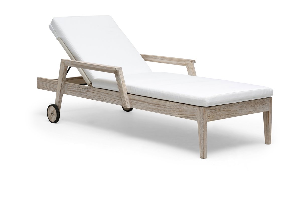 Wellington Sonnenliege Teak whitewashed mit Polsterauflage