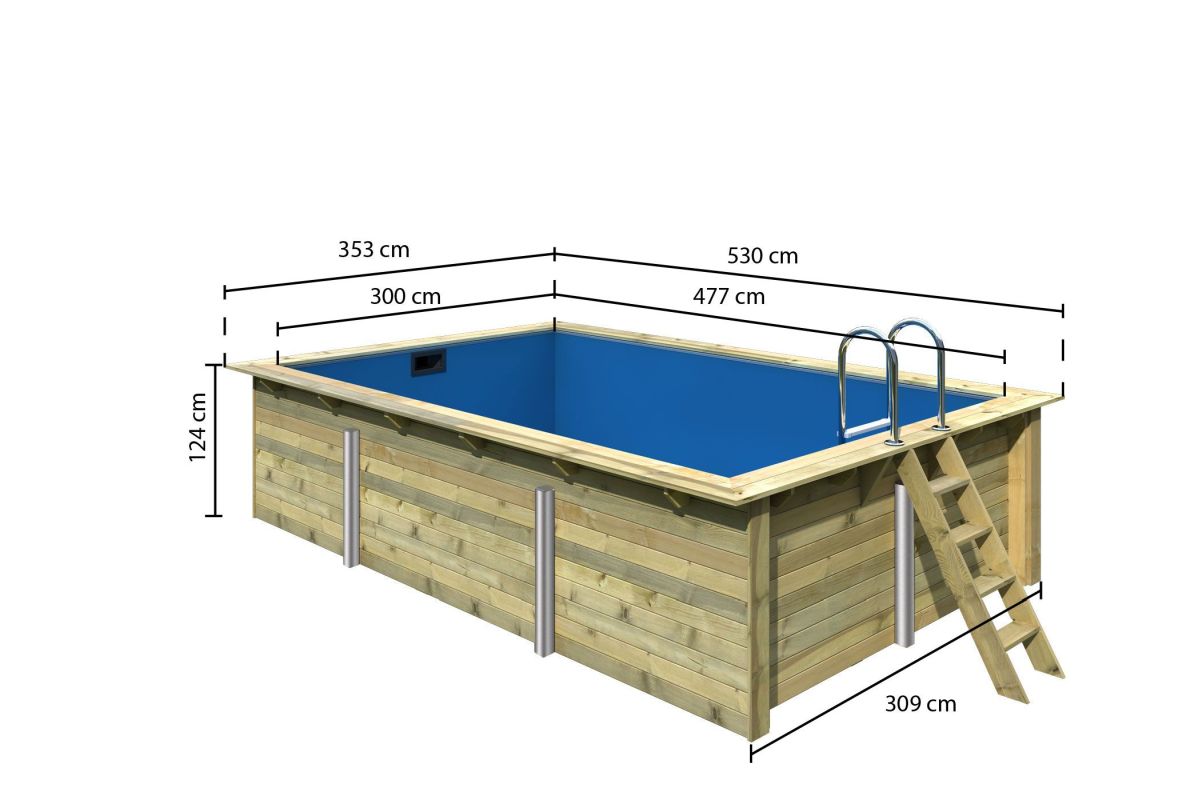 Karibu Rechteckpool-Set 3 mit Filter, 353x530 cm, Holz kdi, Grundkorpus