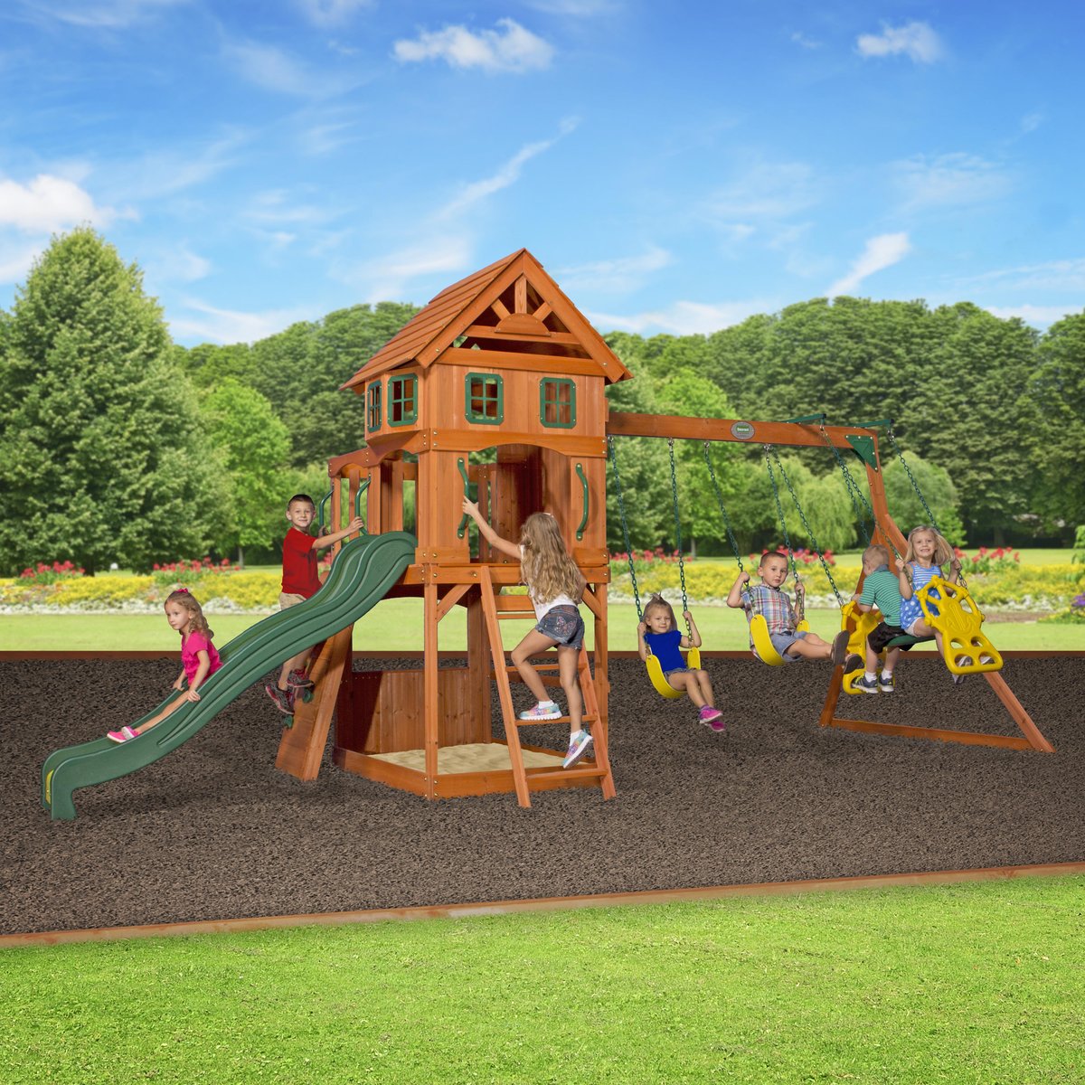 Kinderspielturm Atlantic mit Schaukel und Rutsche von Backyard Discovery