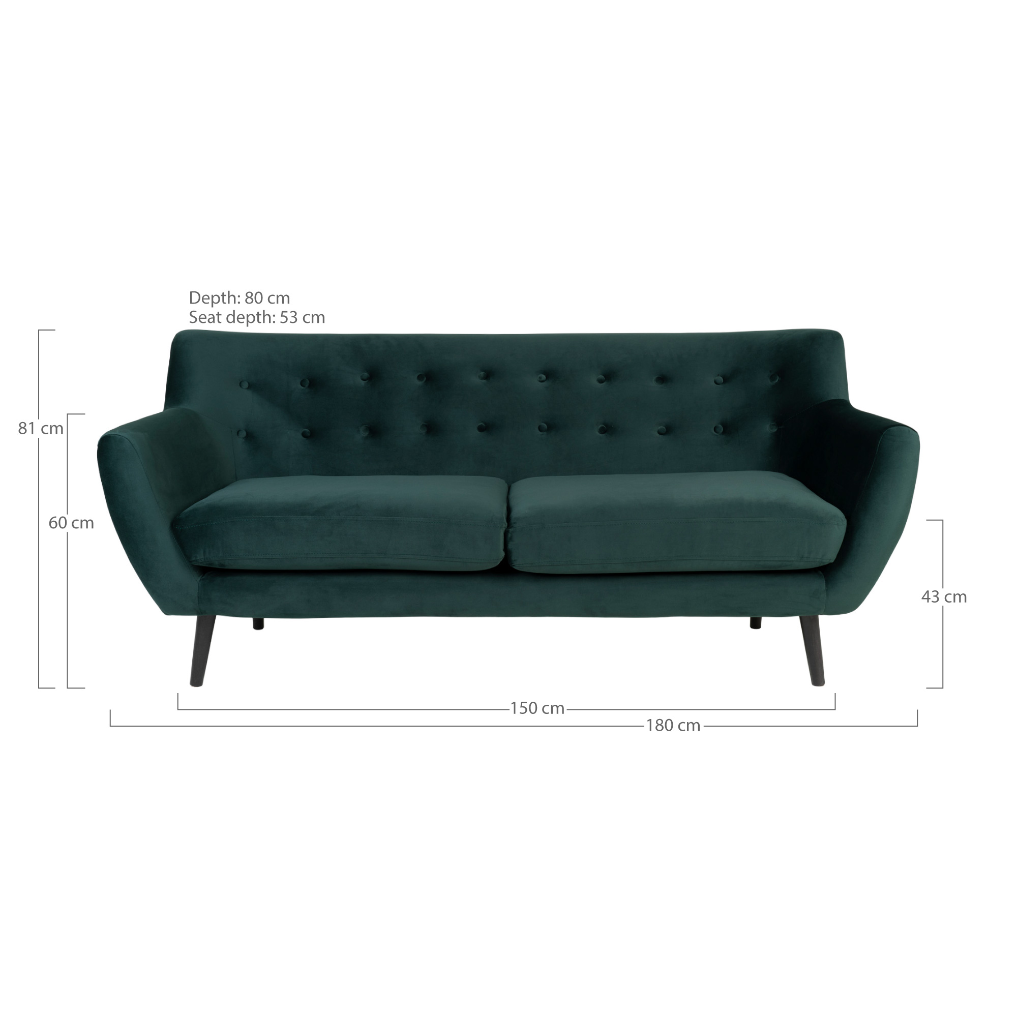 3 Sitzer Samt-Sofa - Monte, dunkelgrün