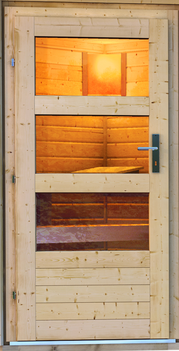 Karibu Saunahaus Mikka - 231 x 196 cm, 38 mm Massivholz, naturbelassen|Einflügeltür modern|ohne Ofen