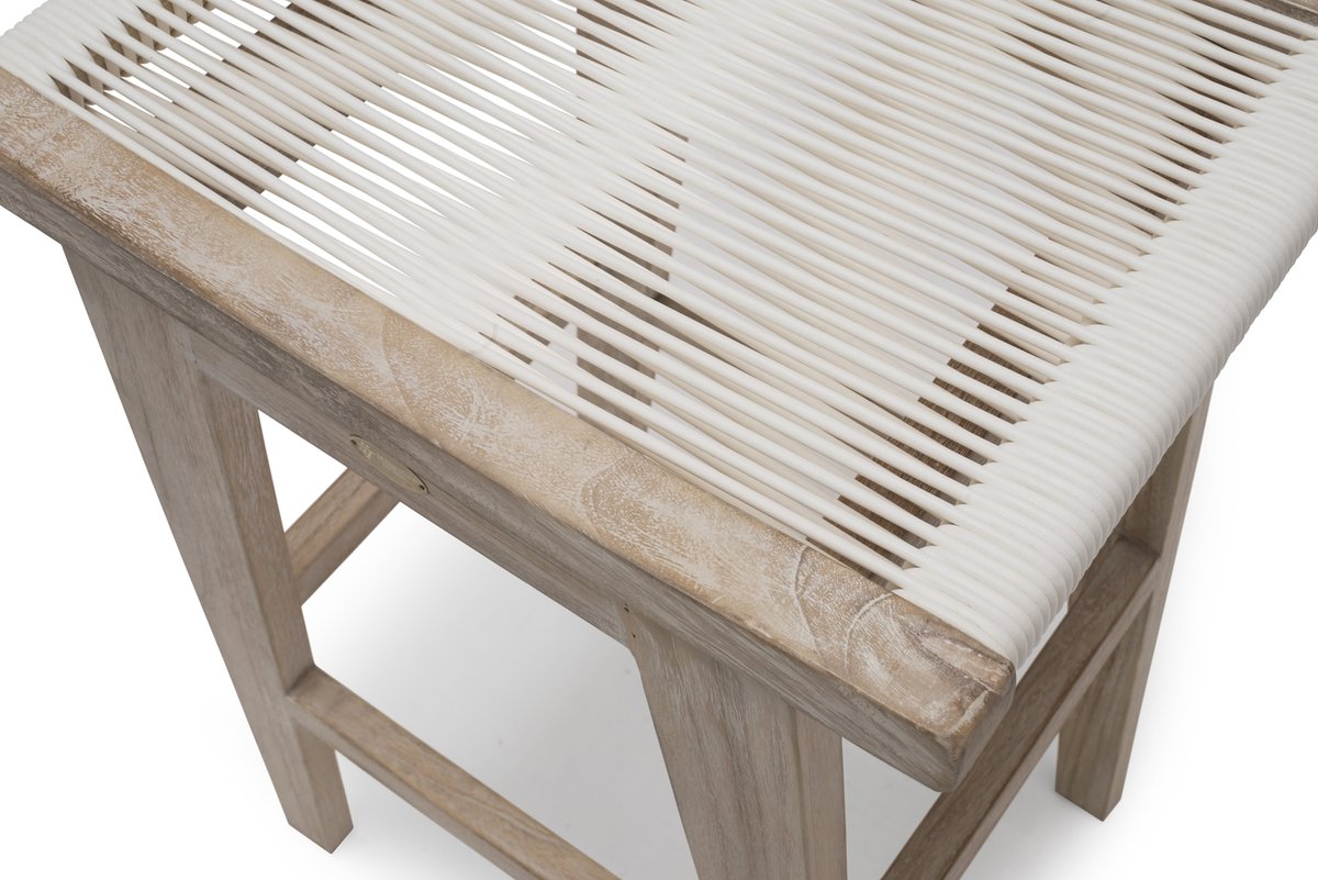 Wellington Barhocker Teak whitewashed / Geflecht weiß, 50 x 40 x 76 cm