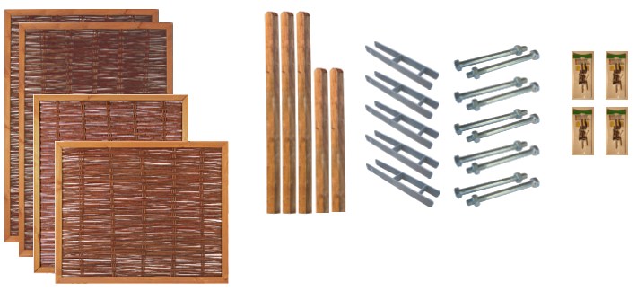 Zaunbundle FRESNO 1 (Fako) 5,25x1,80/1,40/1,00 m Weidenflechtzaun Komplettset