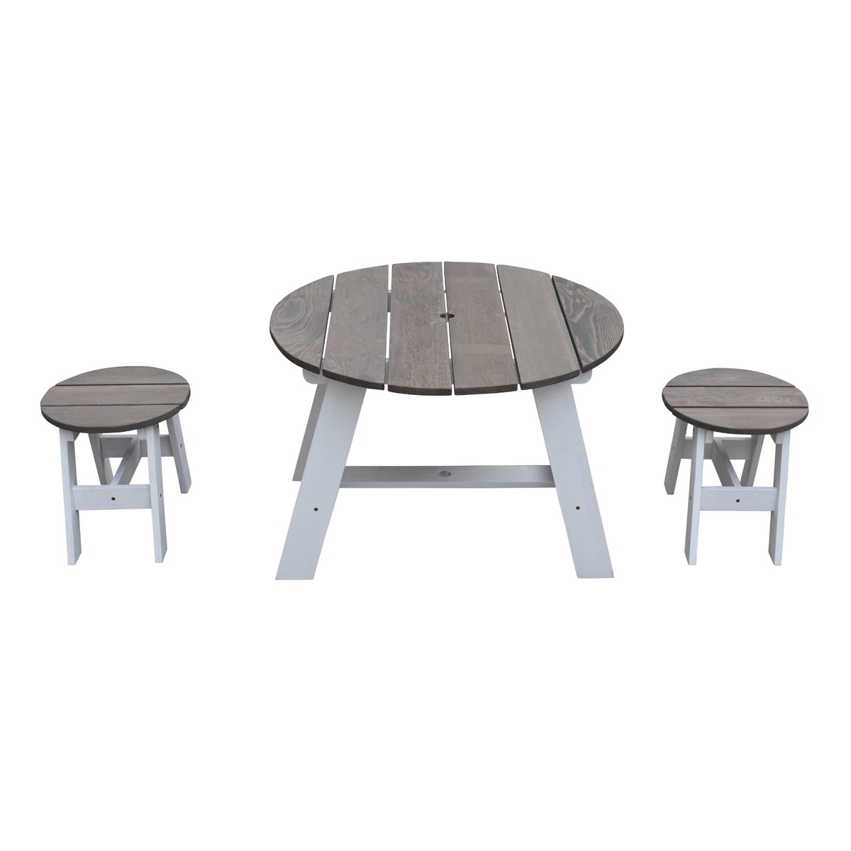 Kinder-Picknickset 3-teilig rund, Hemlockholz grau/weiß