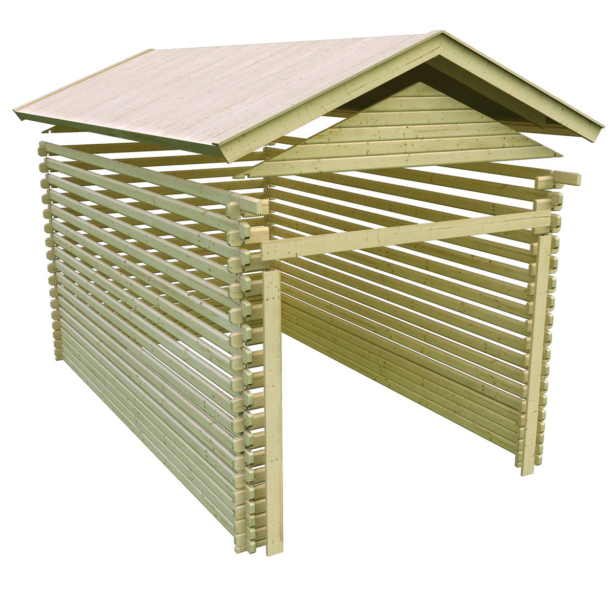 Holzgarage 28 mm Blockbohlen naturbelassen, Satteldach-Einzelgarage 297x447 cm, Karibu
