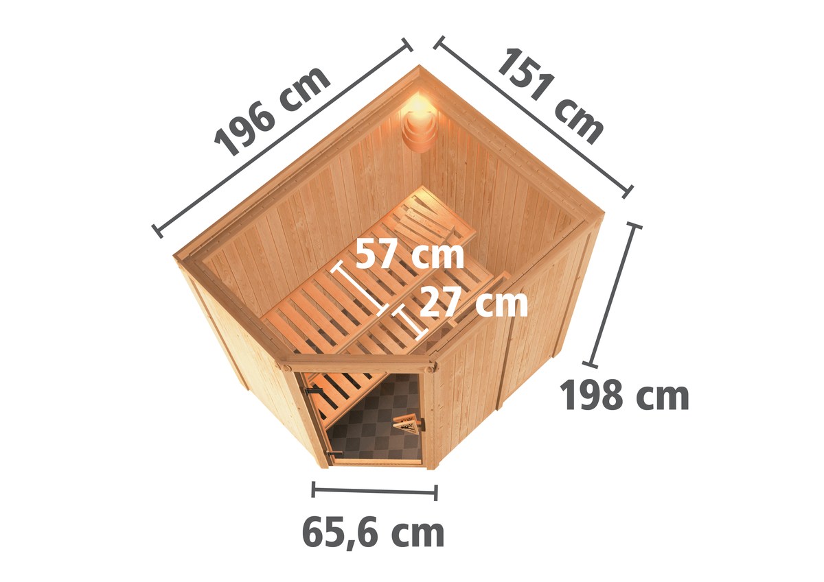 Aktionssauna Varberg 1 - 196x151 cm, 68 mm Systemsauna | Set-Ofen 1
