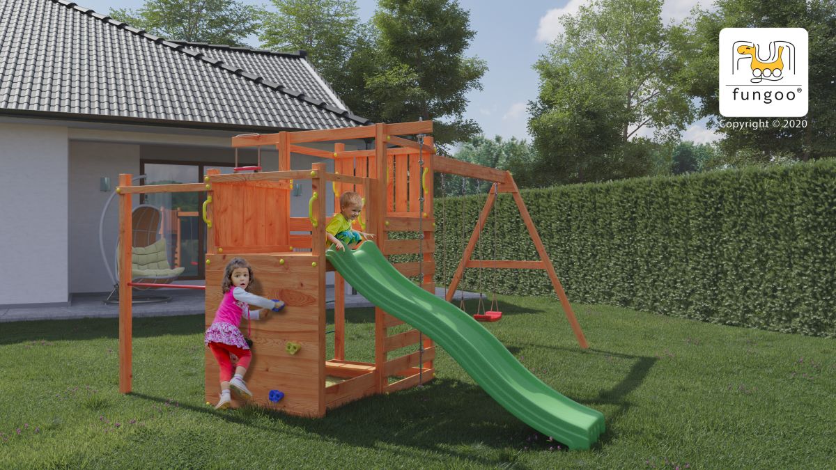 Fungoo Kletterturm CLIMBING STAR 3, teak-farben lasiert