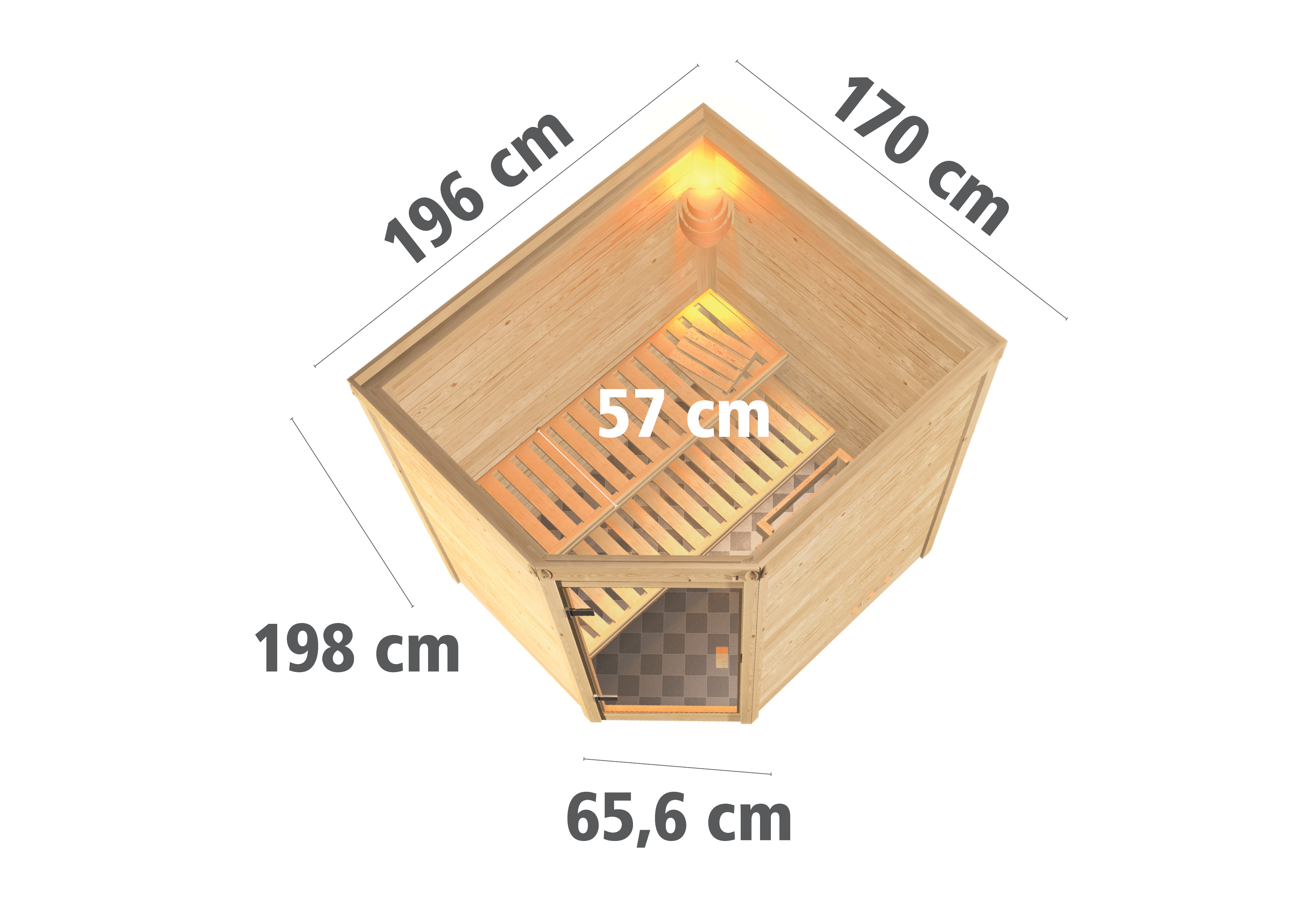 Aktionssauna Kemi 2 mit Eckeinstieg - 196x170 cm|Set-Ofen 3