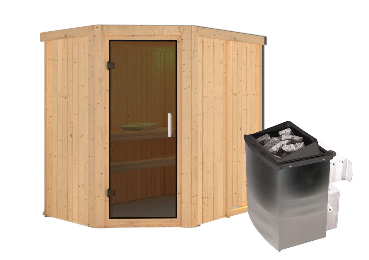 Aktionssauna Varberg 1 - 196x151 cm, 68 mm Systemsauna | Set-Ofen 1