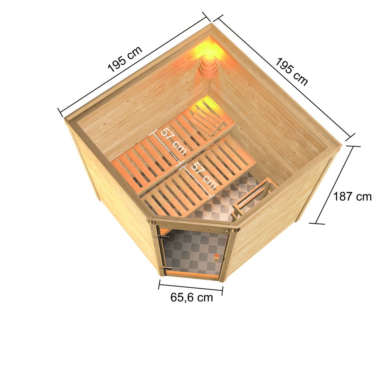 Karibu Sauna Tilda - 195 x 195 cm, 38 mm WOODfeeling, ohne Kranz|ohne Ofen