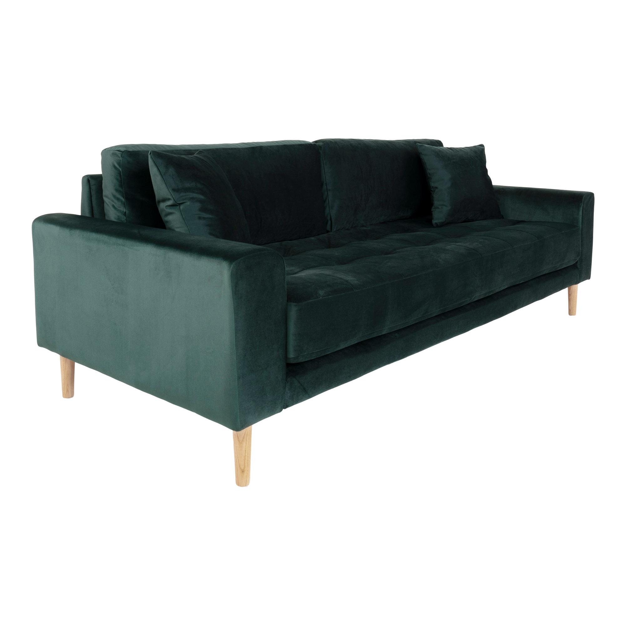 3 Sitzer Samt-Sofa - Lido, dunkelgrün mit 2 Kissen