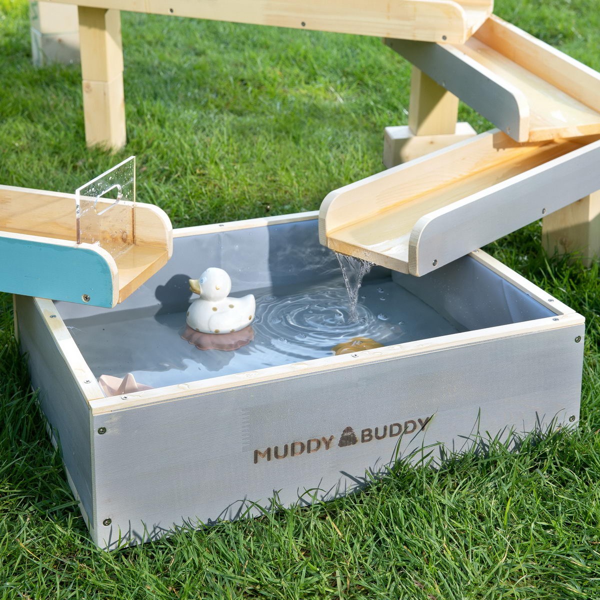 MUDDY BUDDY® Wasserbahn Aqua Traveller aus Holz natur/wolkengrau/petrol