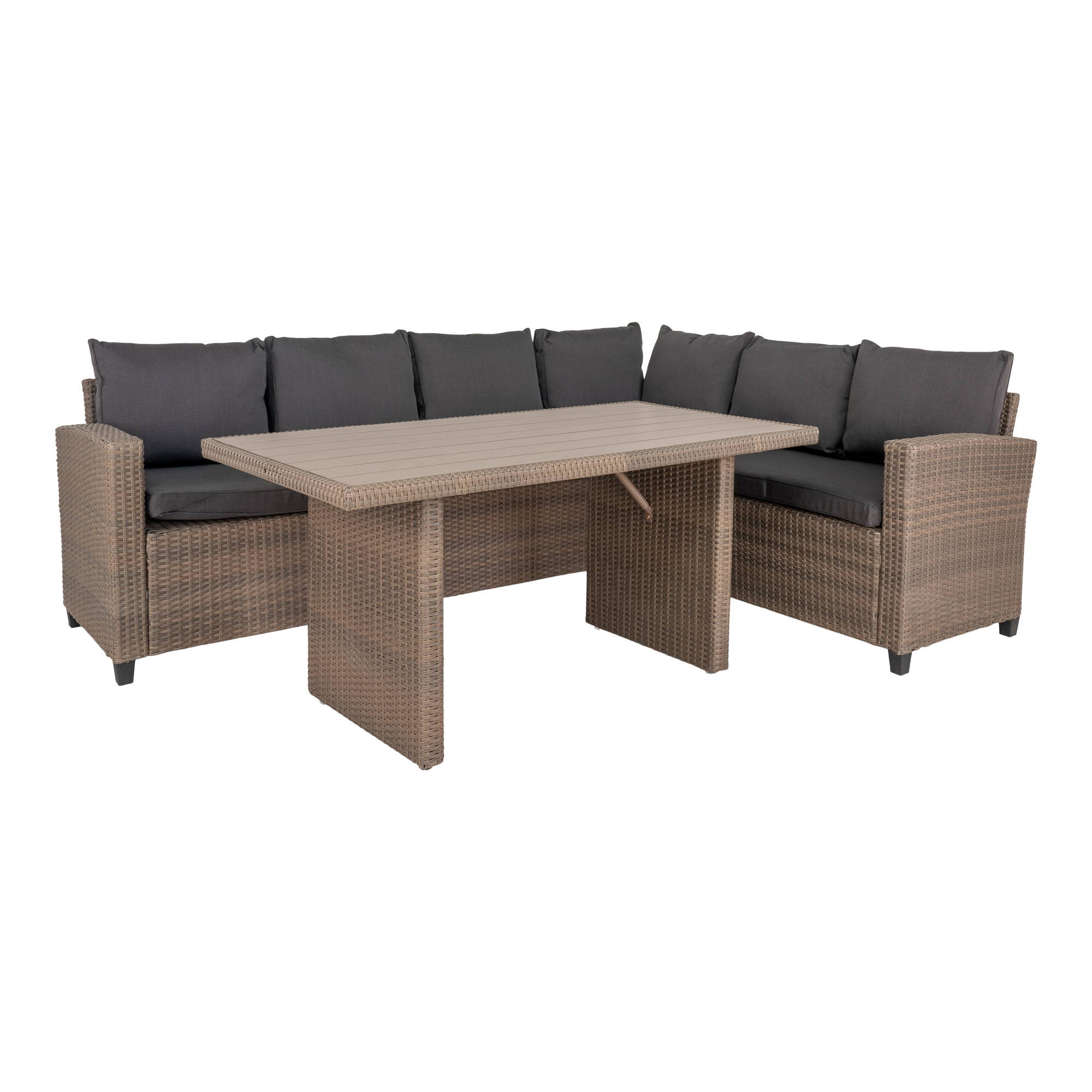 Asolo Lounge Set aus grauem Kubu-Rattan mit Kissen inkl. Couchtisch