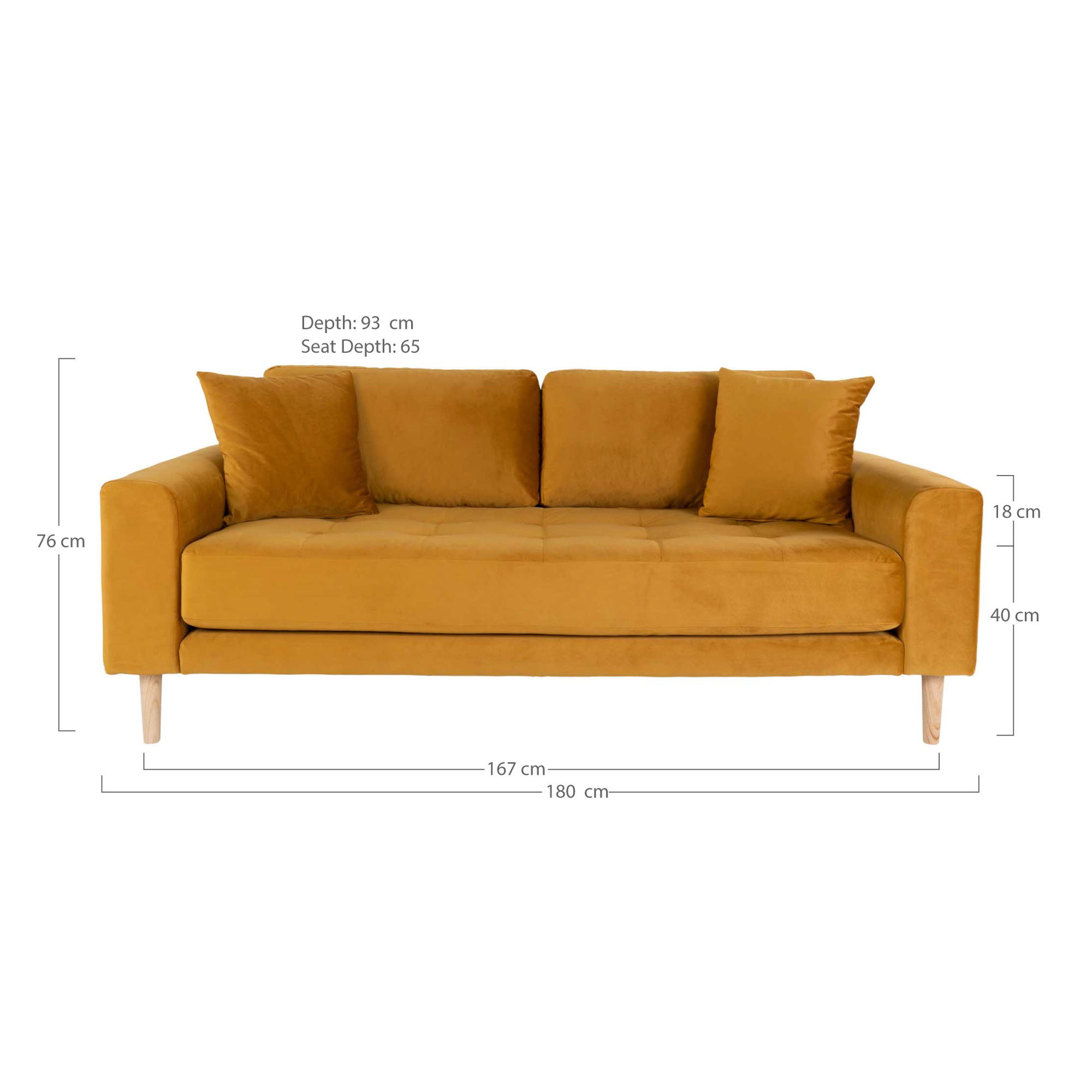 2,5 Sitzer Samt-Sofa - Lido, senfgelb mit 2 Kissen