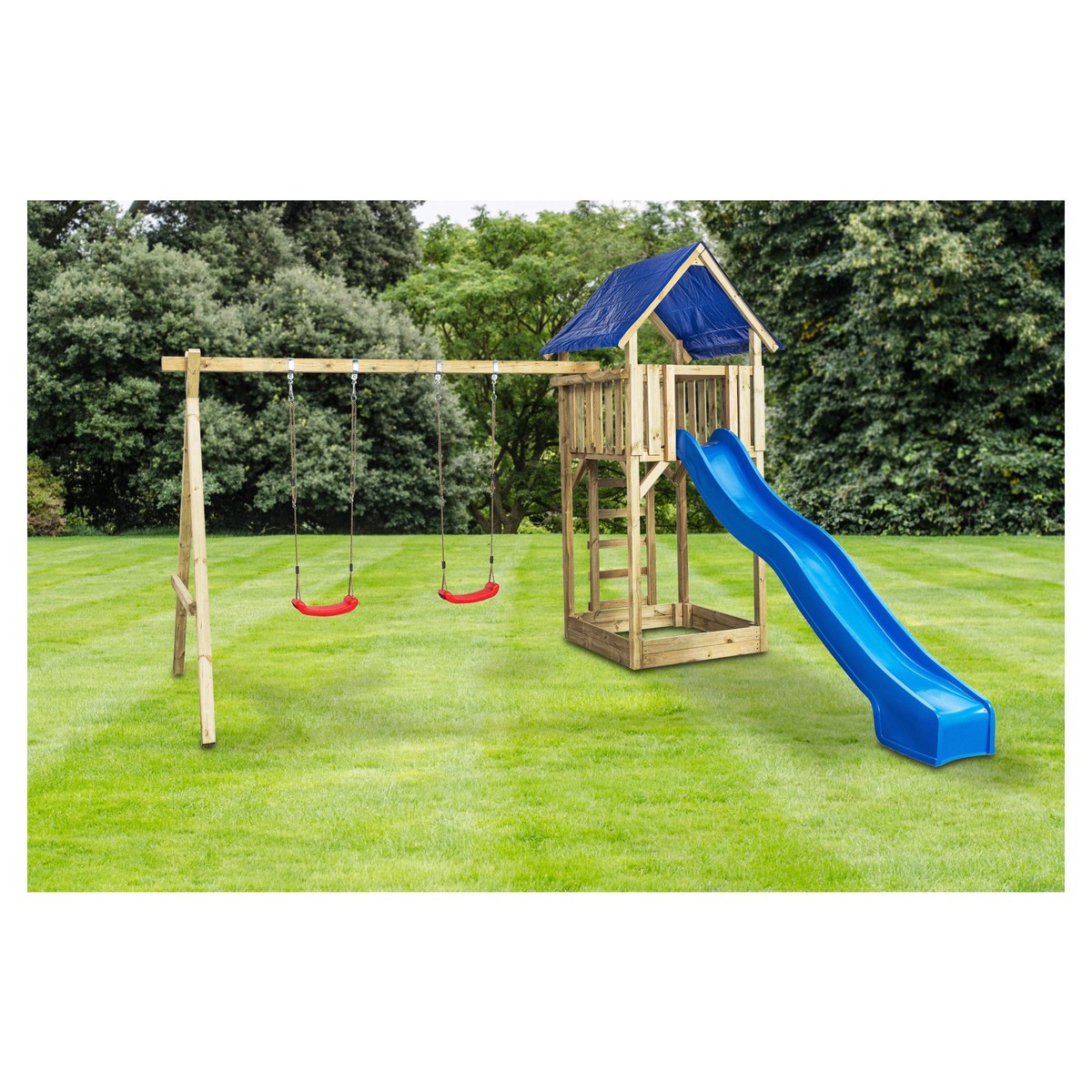 Spielturm SIMON mit Doppelschaukel, kdi grün