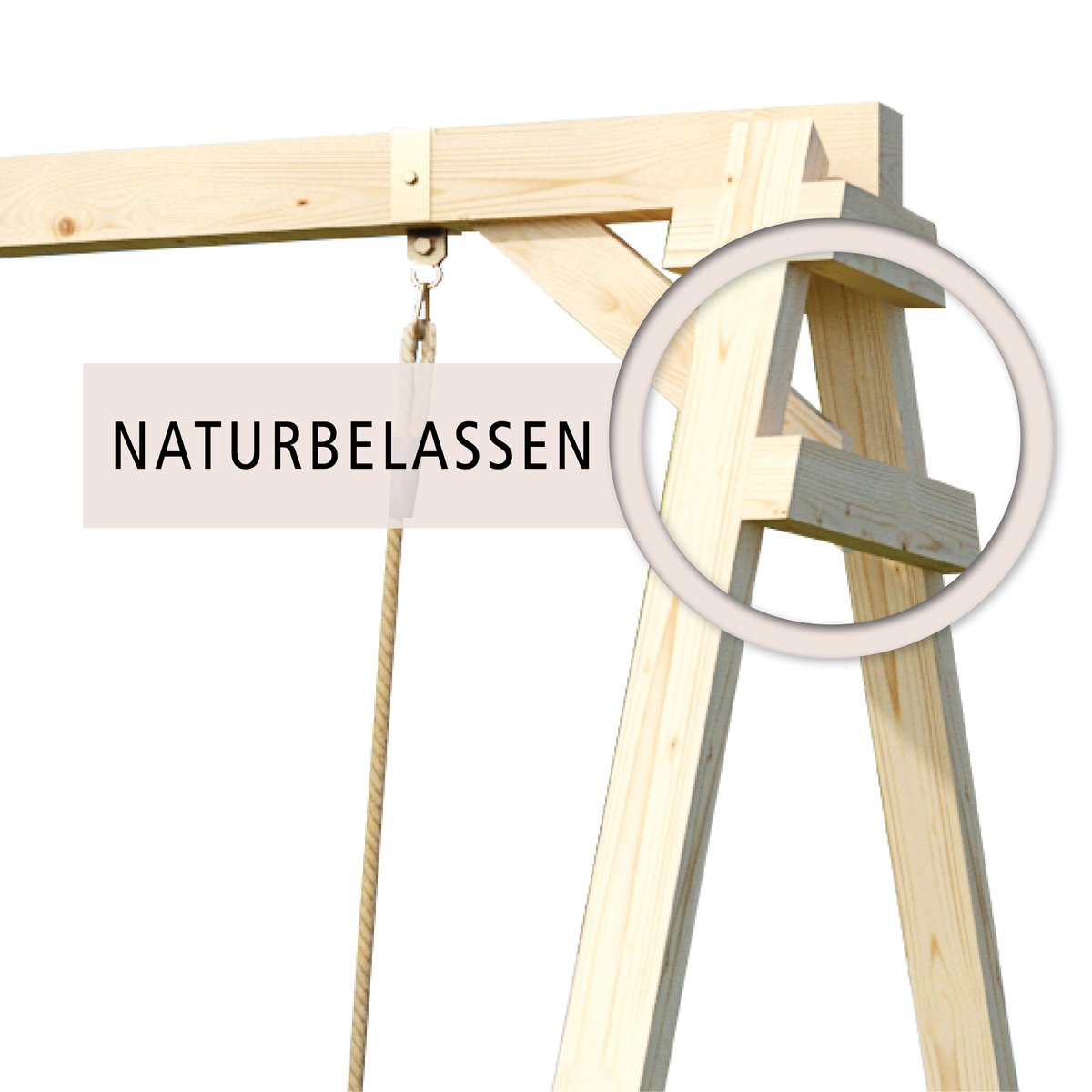 Doppelschaukel Felix mit Klettergerüst, Fichte naturbelassen, Karibu