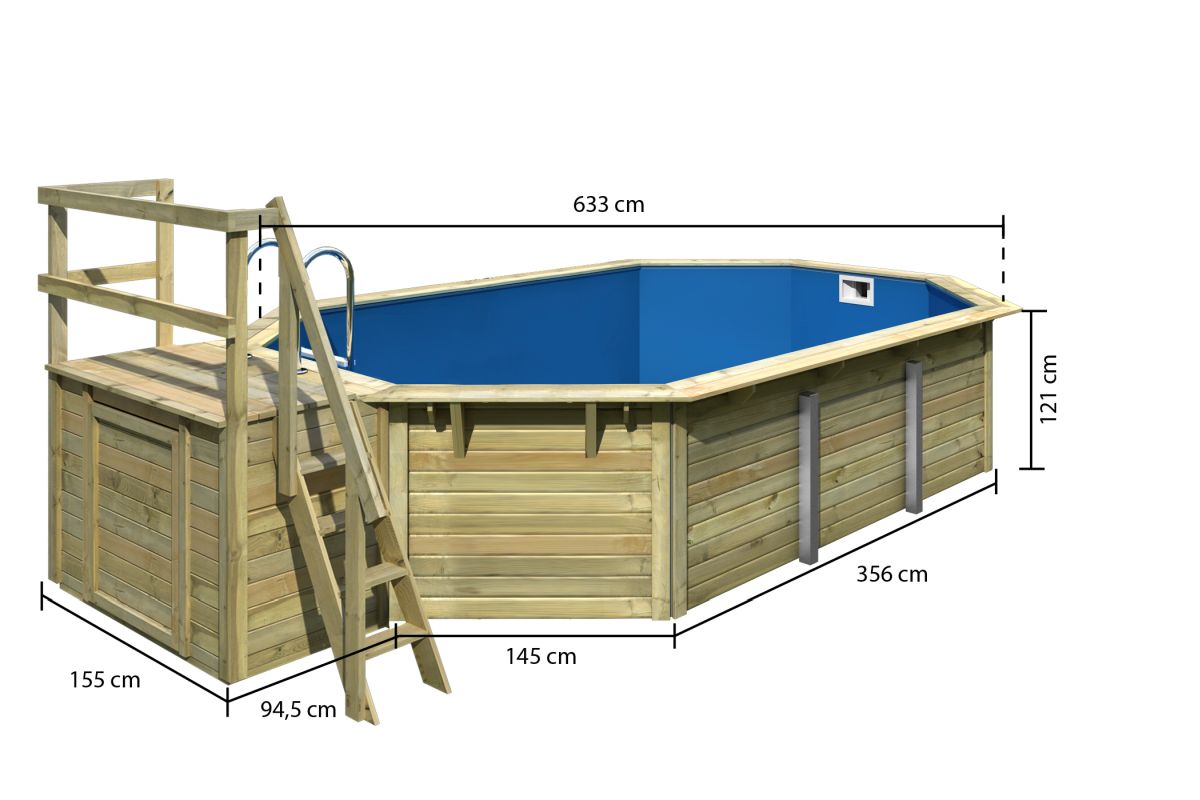Achteck-Pool X4 400x611 cm mit Terrasse, Holz kdi/Folie blau, Karibu