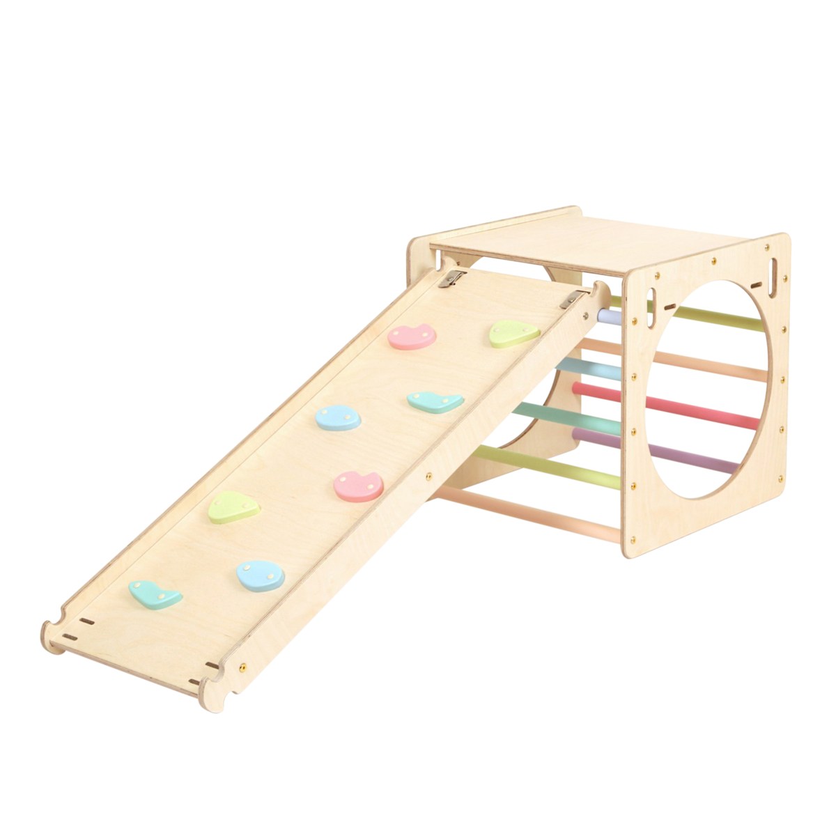 Activity Kletterwürfel mit Kletterrampe aus Holz - Pastell
