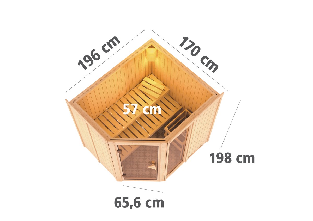 Aktionssauna Varberg "Premium" 2 - 196x170 cm, 68 mm Systemsauna | Set-Ofen 1