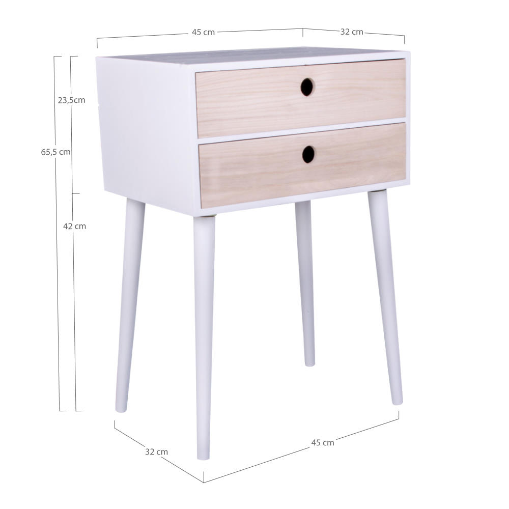 Weißer Nachtschrank - Rimini, Paulowniaholz