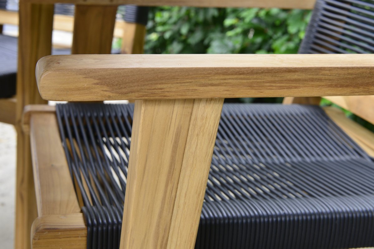 Ardernäs Teak-Gartensessel / Dining Chair mit schwarzer Schnurbespannung
