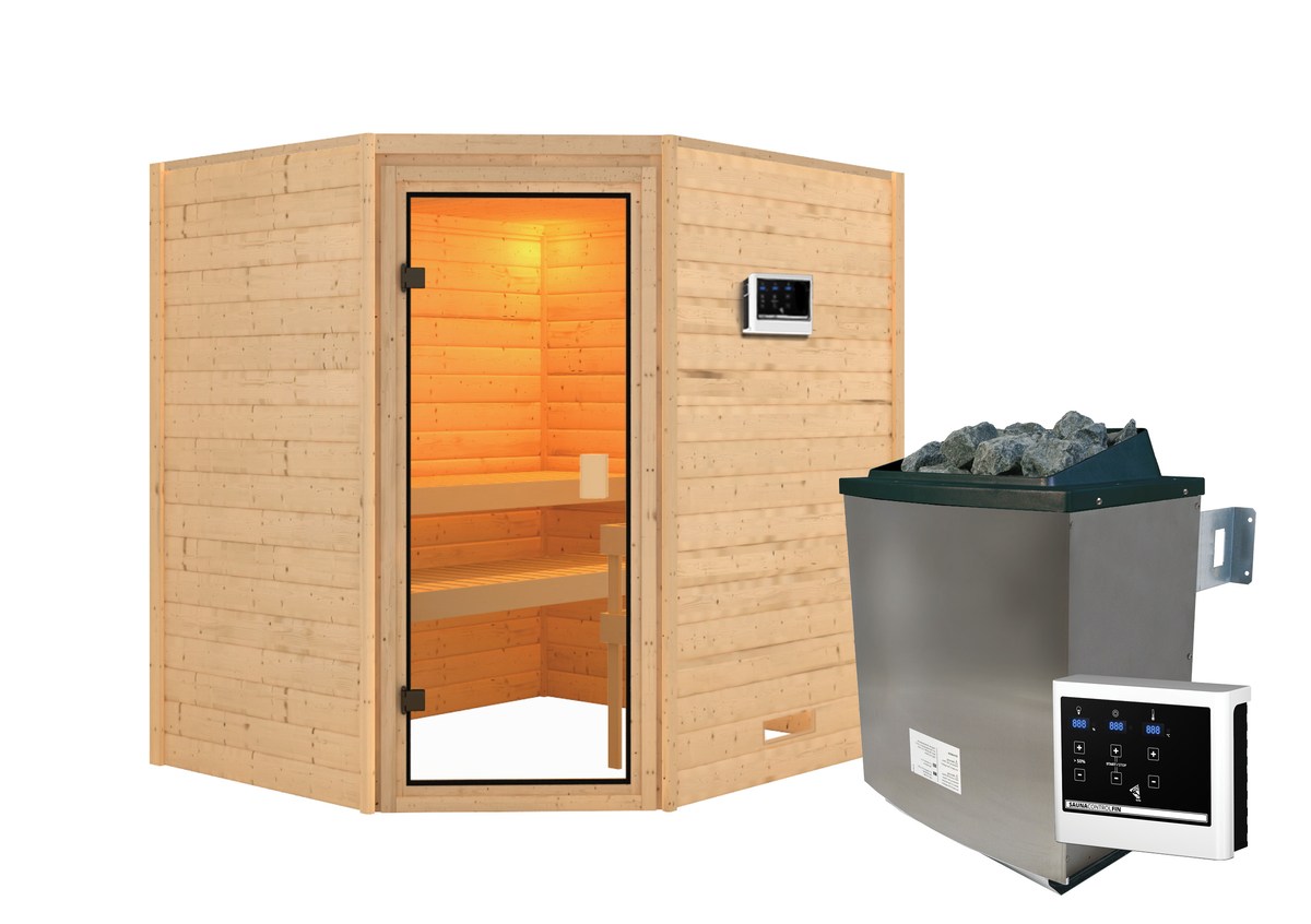Aktionssauna Turku 2 - 196x170 cm, 38 mm Massivholzsauna|Set-Ofen 2