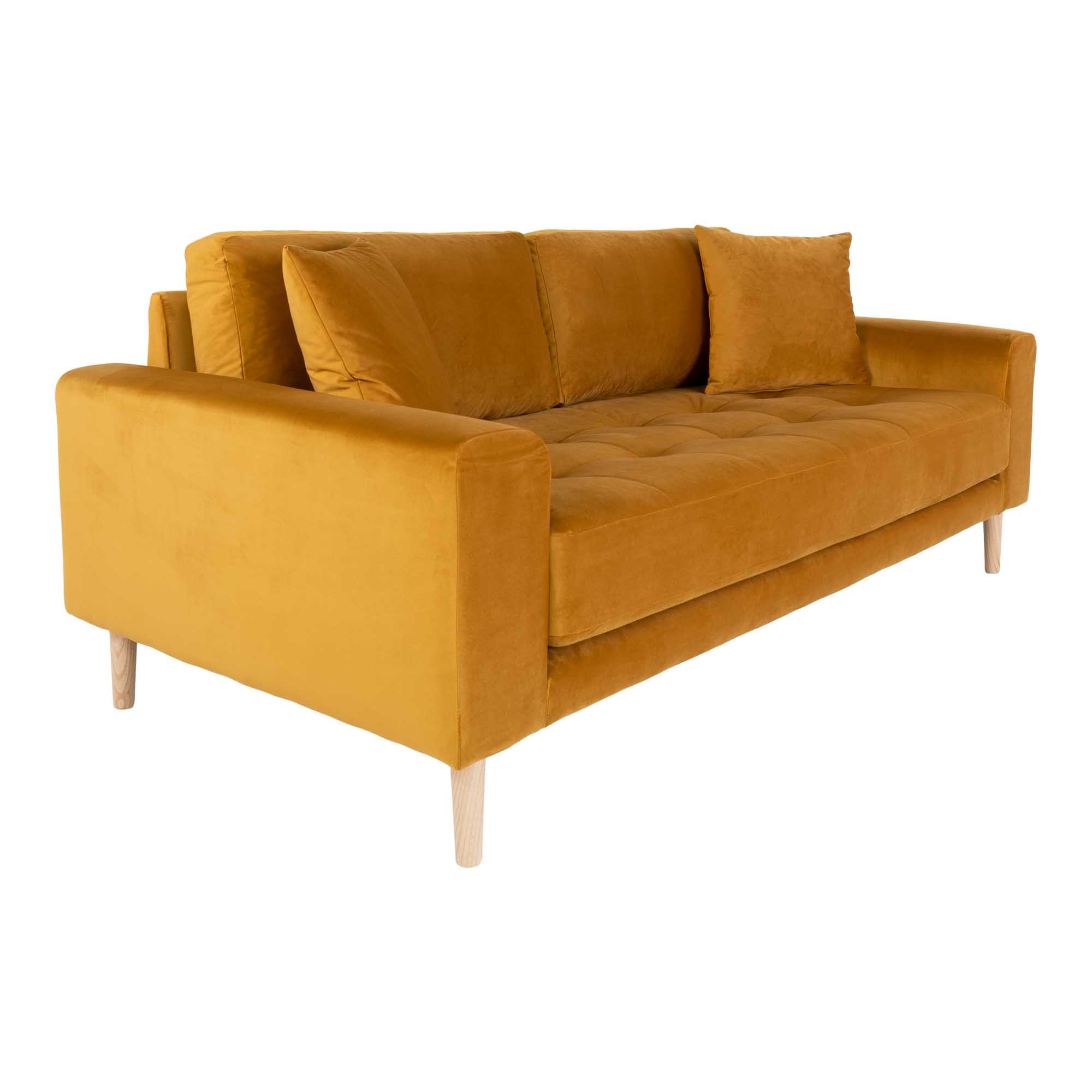 2,5 Sitzer Samt-Sofa - Lido, senfgelb mit 2 Kissen