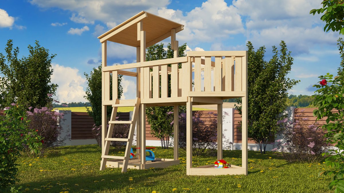 Spielturm ANNA, konfigurierbar - naturbelassen, Karibu