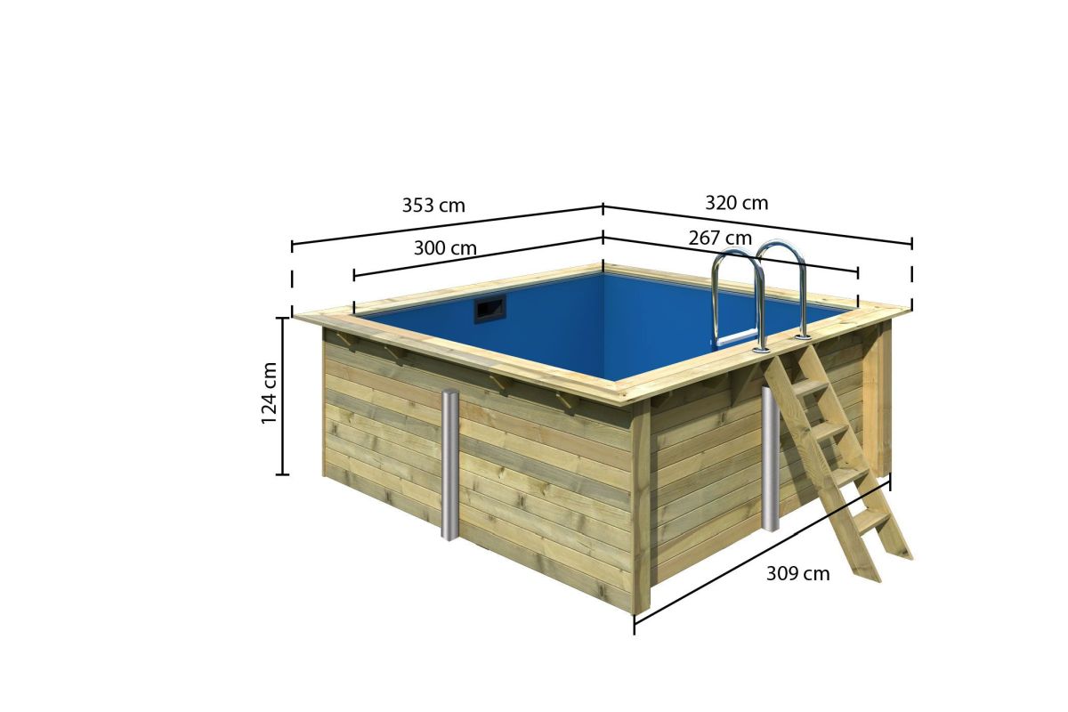 Karibu Rechteckpool-Set 1 mit Filter, 353x320 cm, Holz kdi, Grundkorpus