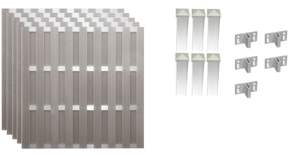 Zaunbundle JACKSONVILLE (Jinan) WPC grau Sichtschutz mit Alu-Riegeln