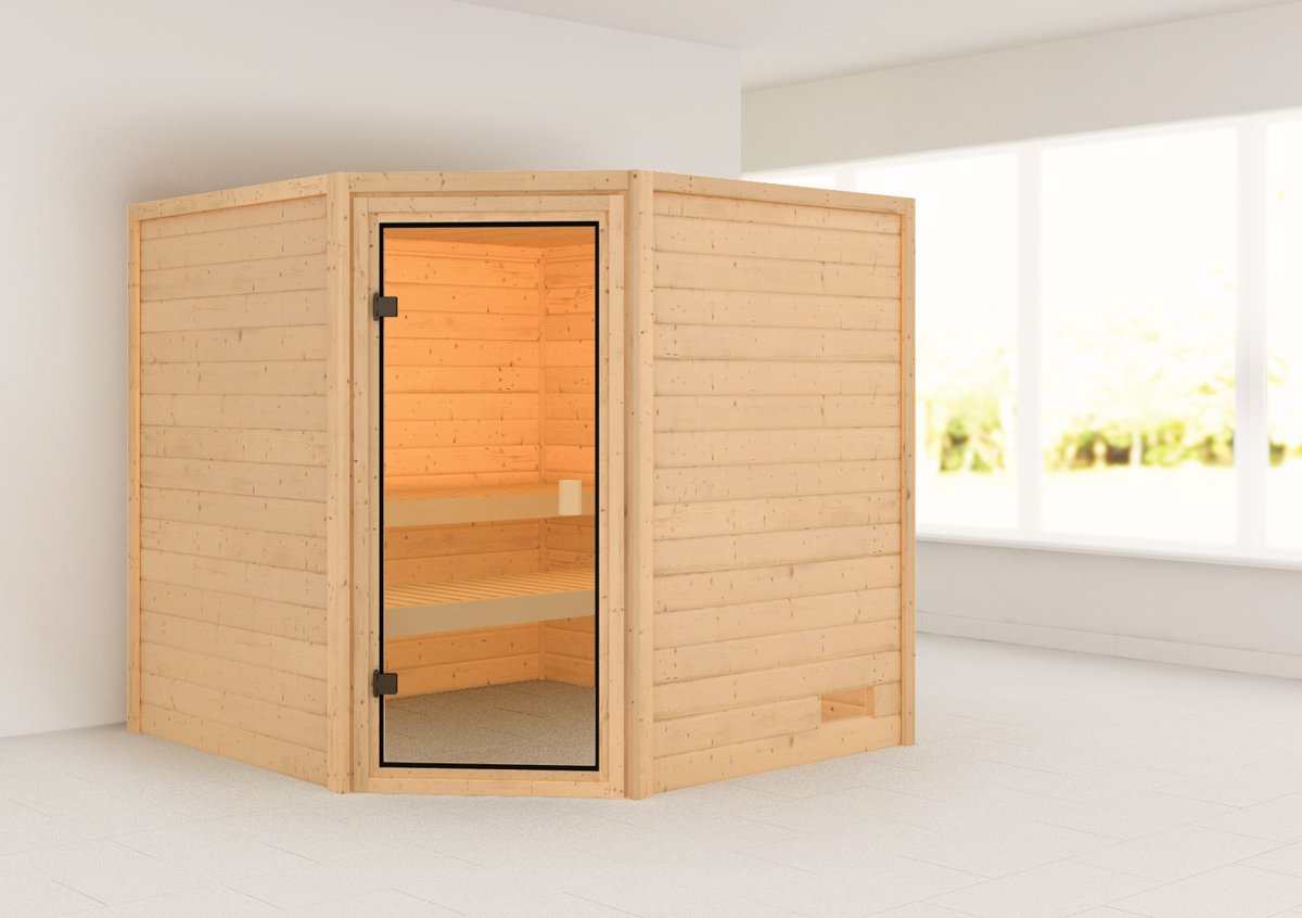 Karibu Sauna Tilda - 195 x 195 cm, 38 mm WOODfeeling, ohne Kranz|ohne Ofen