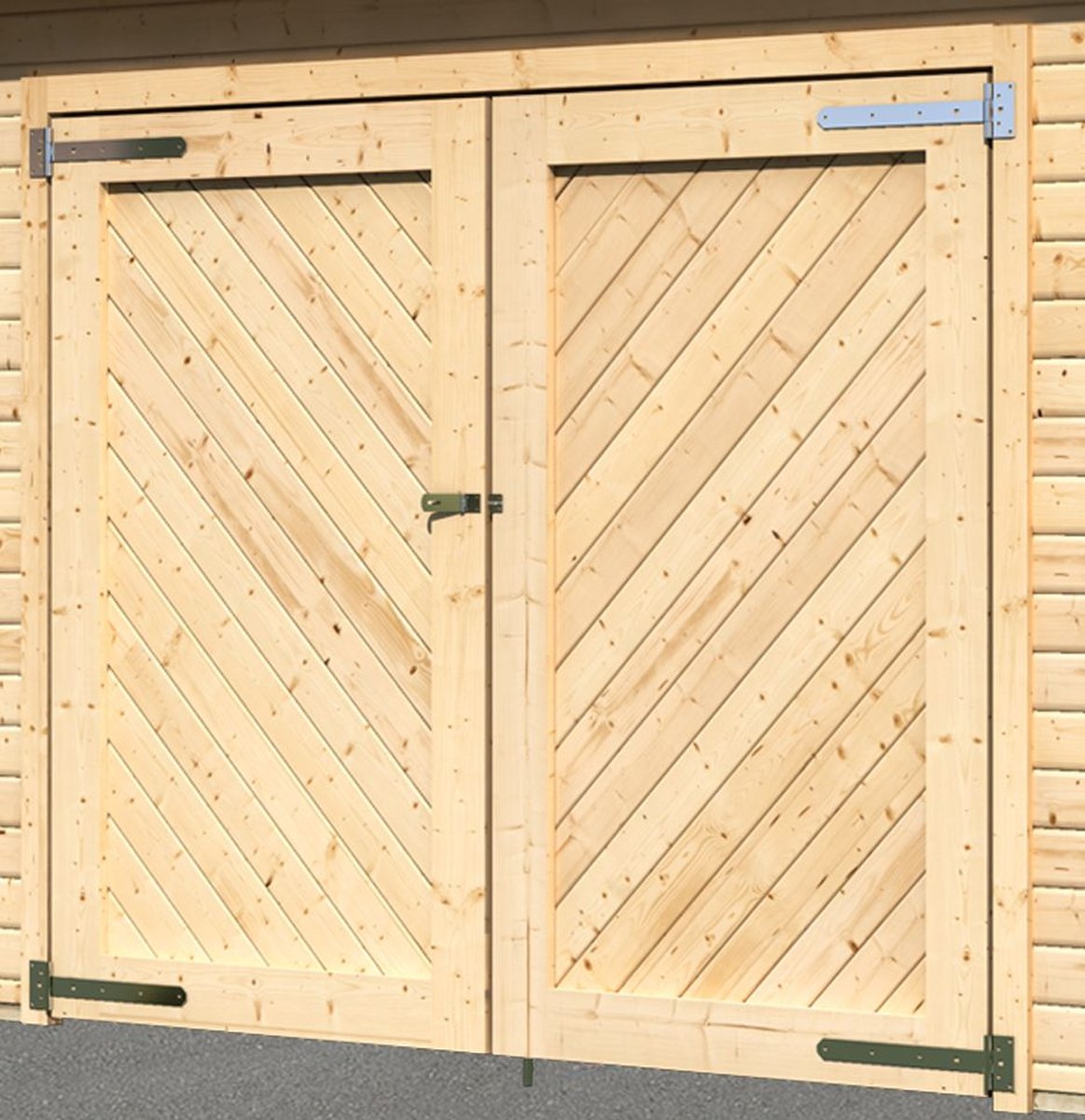 Holzgarage 28 mm Blockbohlen naturbelassen, Flachdach-Einzelgarage 387x537 cm, Karibu
