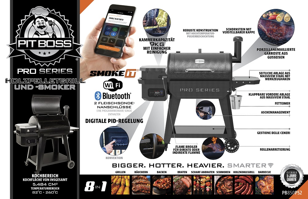 Pit Boss Pro Series 850, Holzpelletgrill mit Bluetooth und Wifi