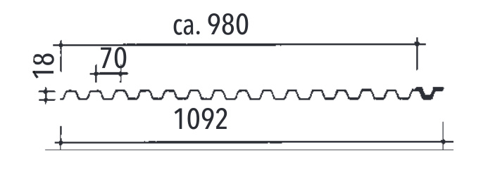 Wellplatte NOVAKLAR K 70/18 Spundwand 1,2 mm 1092x2000 mm, PVC glasklar