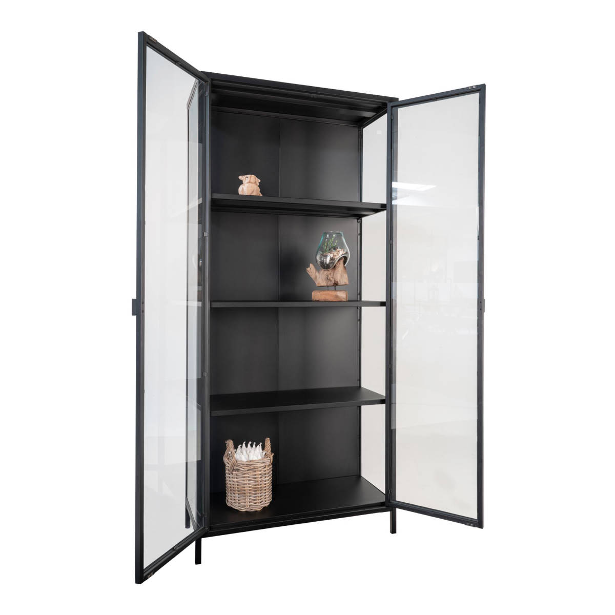 Vitrine - Brisbane, schwarz mit Glastüren